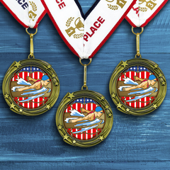 All Quality Swimming Swirling Stars Design Medal - 1st, 2nd, 3rd Place