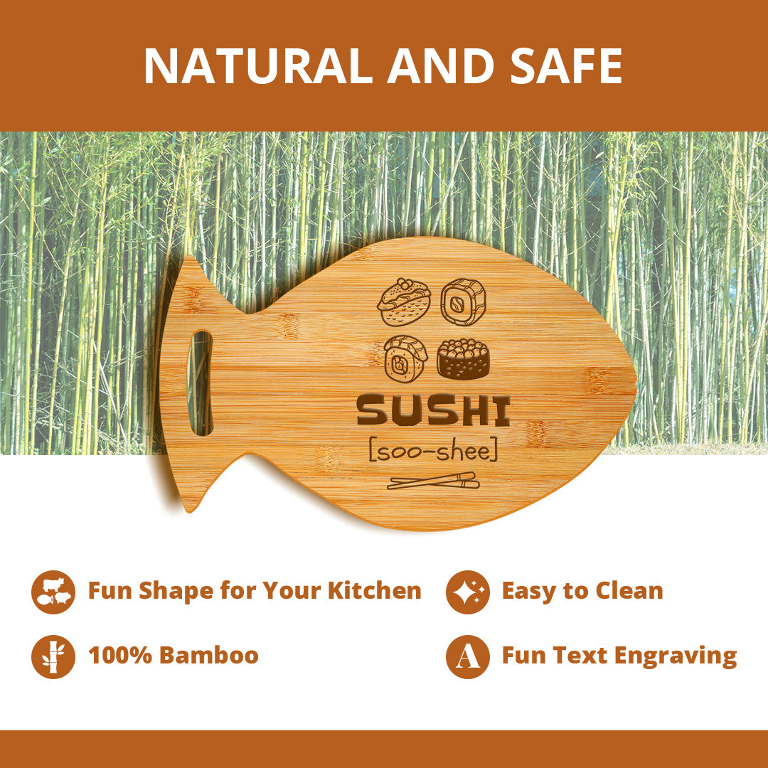 Sushi (Soo-Shee) 14 x 8.5" Fish Shape Cutting Board | Decorative Kitchen Accessory For Sushi Lovers