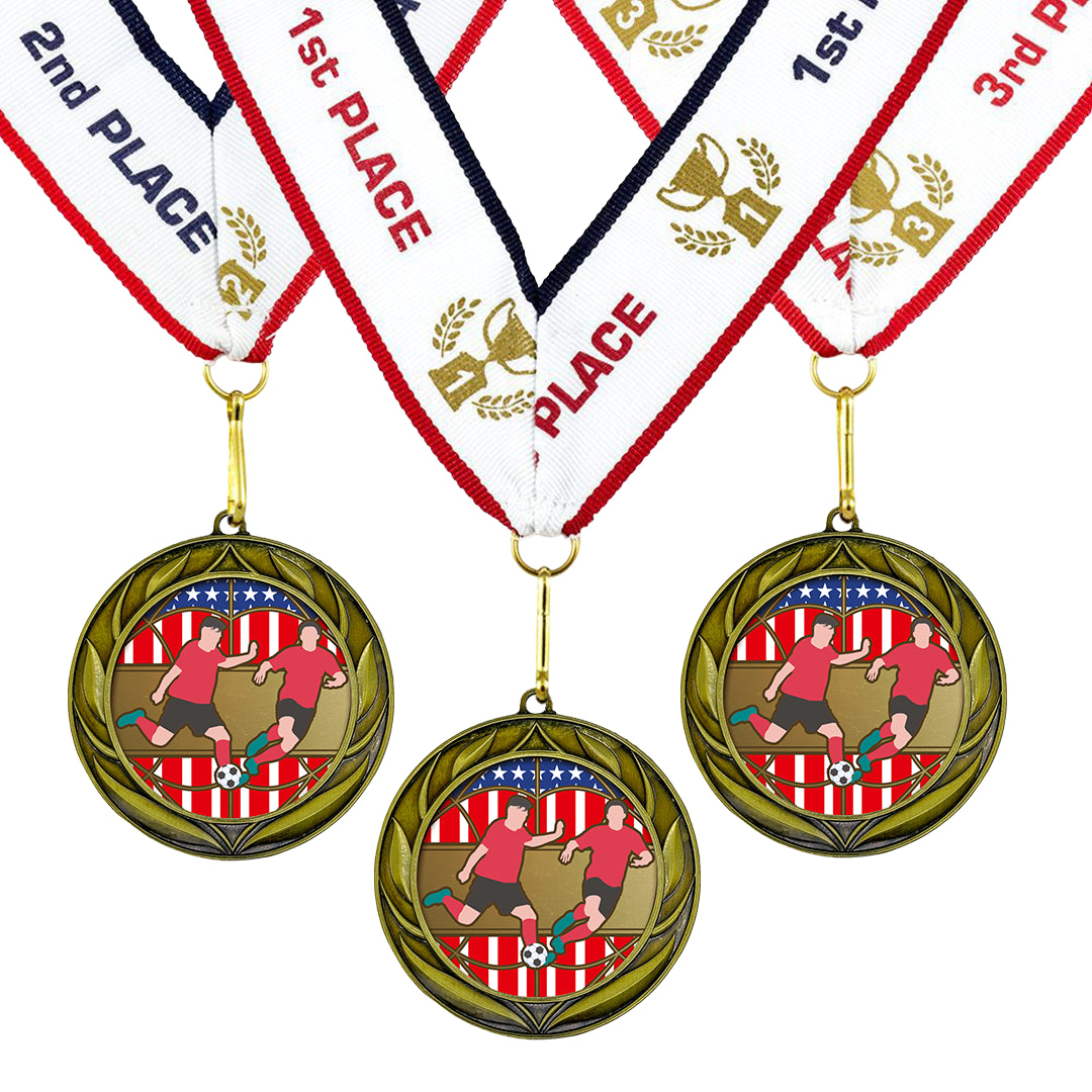 All Quality Soccer Wreath Design Medal - 1st, 2nd, 3rd Place