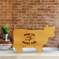 Nice to Meat You 14.75 x 9.75" Cow Shape Cutting Board | Funny Kitchen Chopping Board