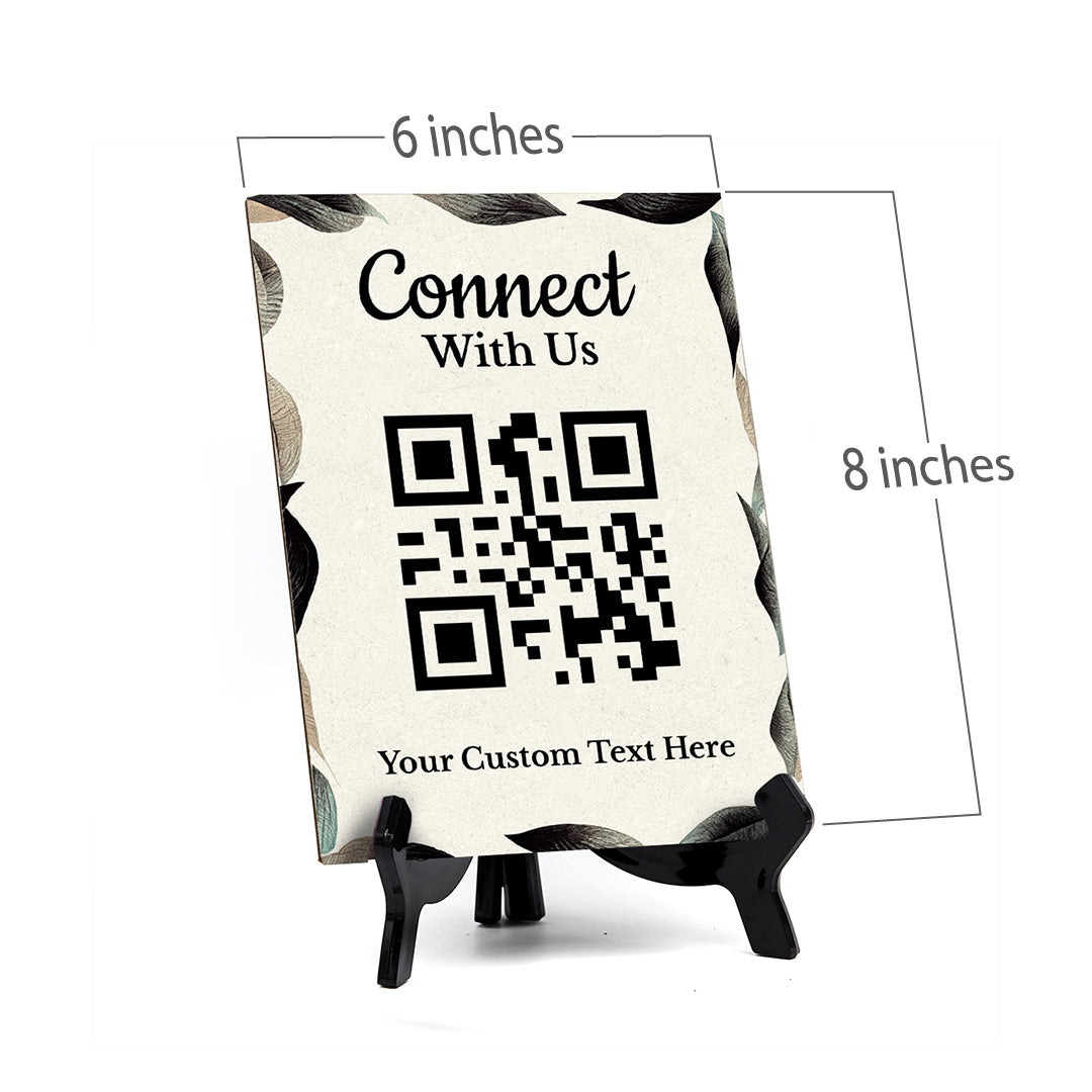 Customizable Connect With Us QR Code Table Sign (6x8") | Personalized QR Code Sign | Stylish Review Request Sign for Businesses With Acrylic Stand