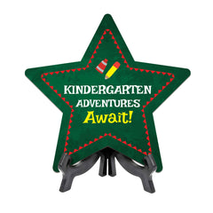 Sign ByLITA Kindergarten Adventures Await! Star Table Sign with Acrylic Stand (7.5x7.5“) Development | Kindergarten Classroom Essentials | Nurture Young Minds | Fun & Educational Supplies | Easy to Read | Includes Easel Stand