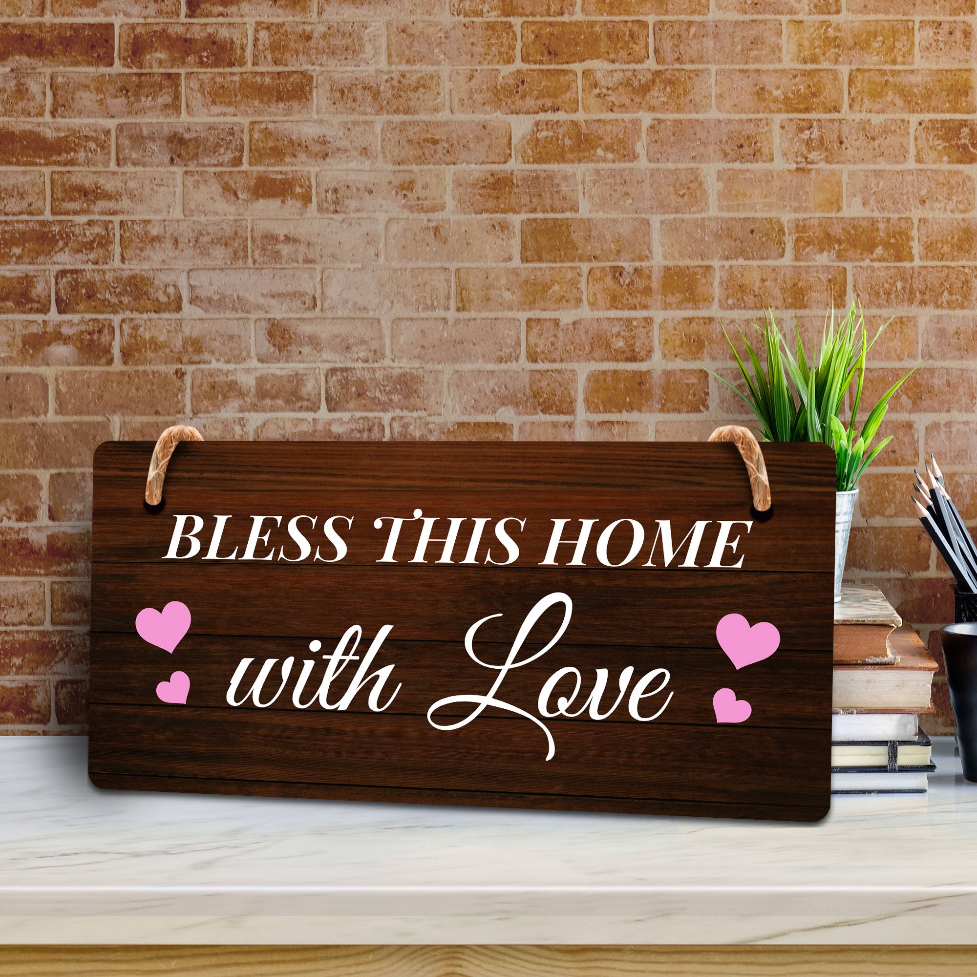 Bless This Home With Love 10x5 Hanging Plus Wall or Door Sign | Family Home Decor