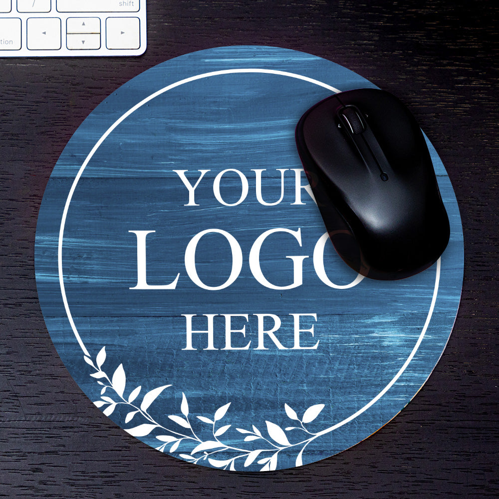 Customizable (8 x 8") Circle Mouse Pad - Dark Blue Wood Logo Design - Add Custom Logo, Message, or Text