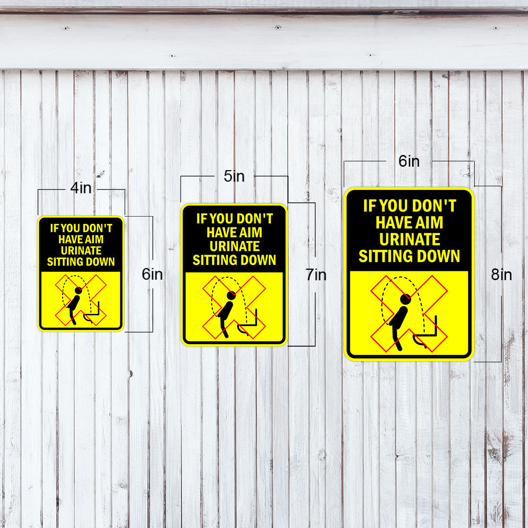 Portrait Round Plus If You Don't Have Aim Urinate Sitting Down Door or Wall Sign | Funny Warning Sign For Bathroom