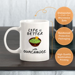 Designs ByLITA Life is better with guacamole 11oz Plastic or Ceramic Coffee Mug Elegance | Great Novelty Gift | High Quality Sublimation | Mexican Pride