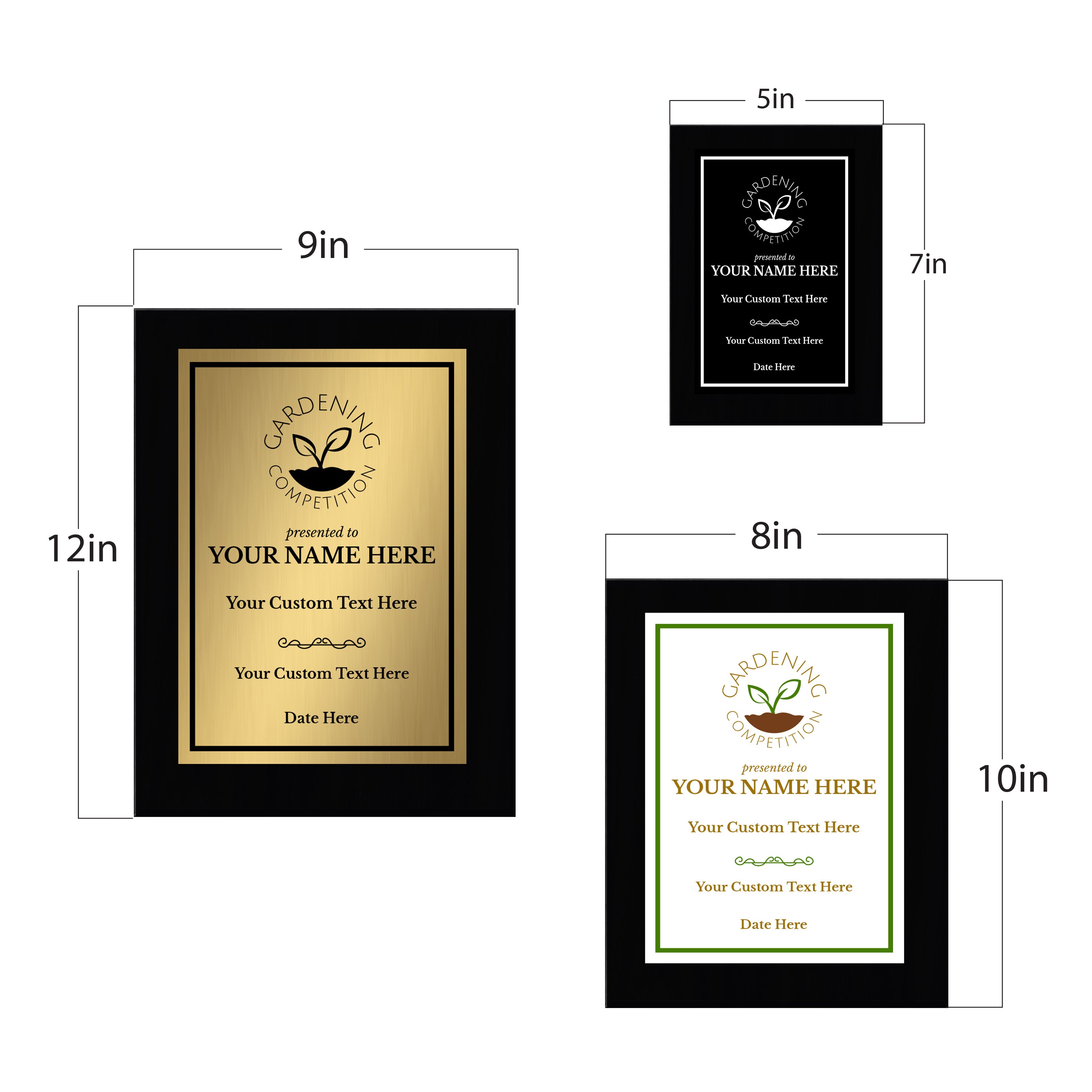 Gardening Competition Customizable Black Frame Award Plaque | Easel Mount Option | Achievement and Recognition Personalizable Plaques