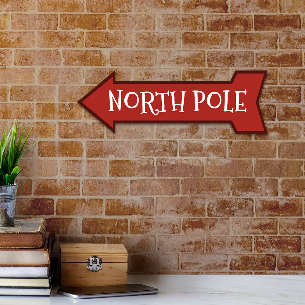 Arrow Shape Plus North Pole 12x4" Wall or Door Sign | Christmas Holiday Decoration