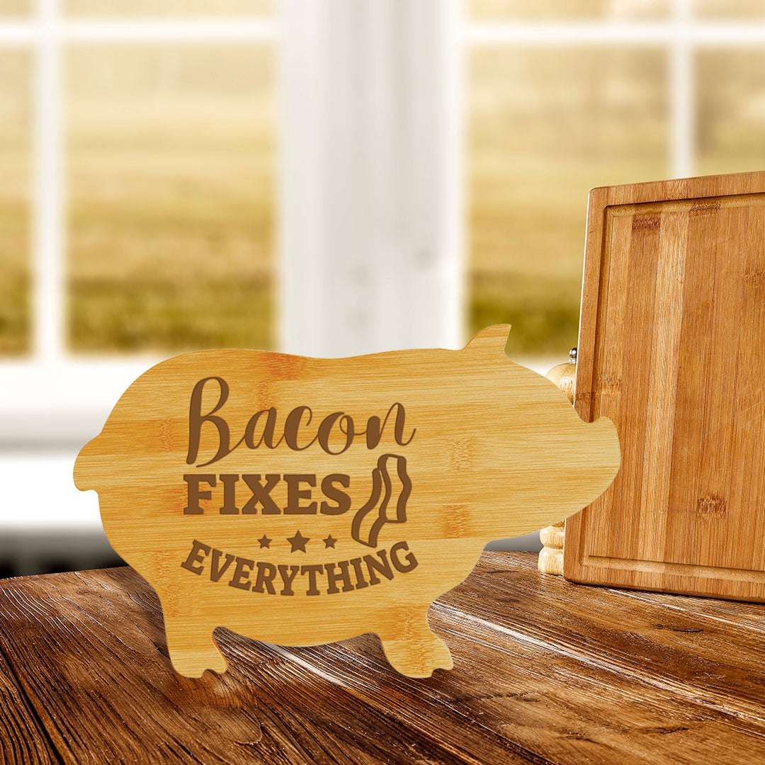 Bacon fixes everything (13.75 x 8.75") Pig Shape Cutting Board | Funny Decorative Kitchen Chopping Board