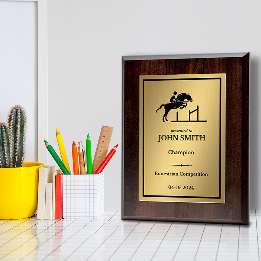 Equestrian and Horse Riding Customizable Wooden Award Plaque | Easel Mount Option | Personalizable Plaques | Sport and Athletic Competition Award