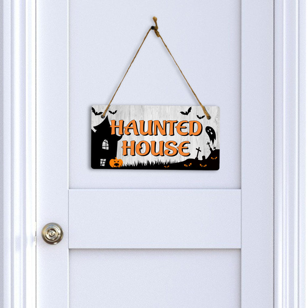 Haunted House 5x10 Hanging Plus Wall or Door Sign | Rustic Twined | Spooky Halloween Decoration