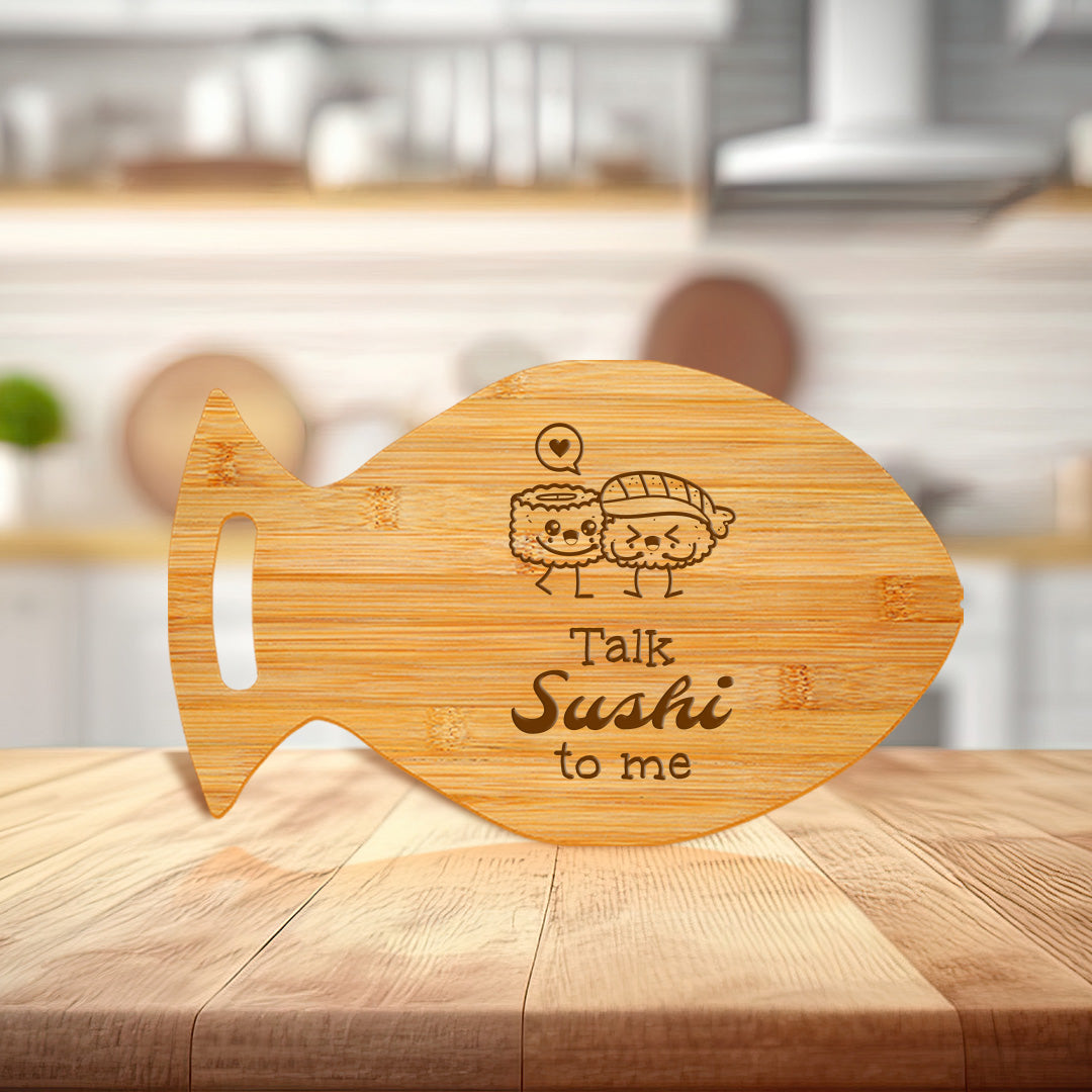 Talk Sushi To Me 14 x 8.5" Fish Shape Cutting Board | Decorative Kitchen Accessory For Sushi Lovers