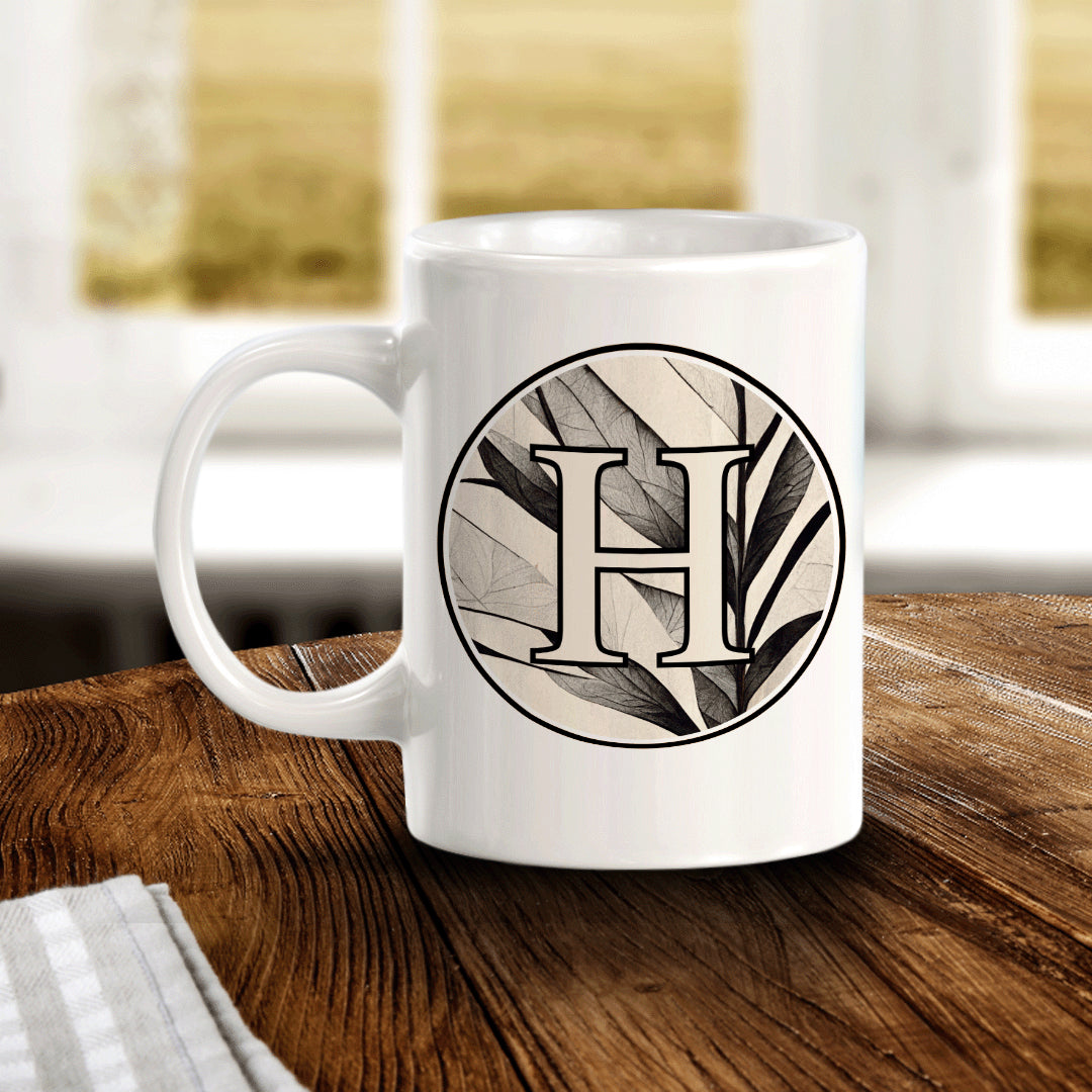 A to Z Black and White Alphabet Monogrammed Initial Ceramic 11oz Coffee Mugs