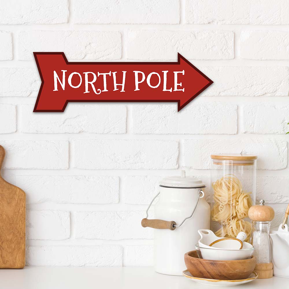 Arrow Shape Plus North Pole 12x4" Wall or Door Sign | Christmas Holiday Decoration