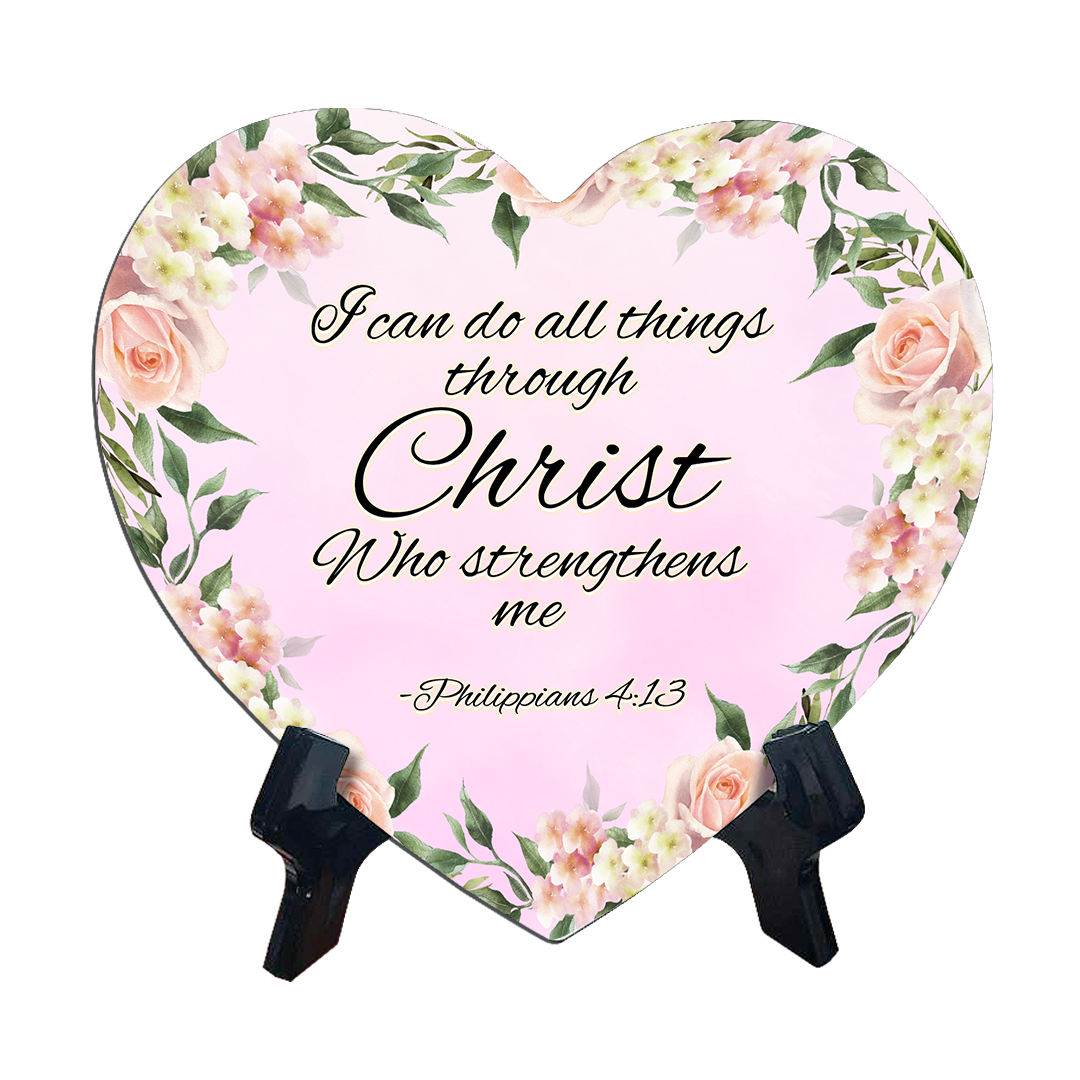 Cute Home Bible Verse Decoration Heart Table Sign (6 x 5") with Acrylic Stand