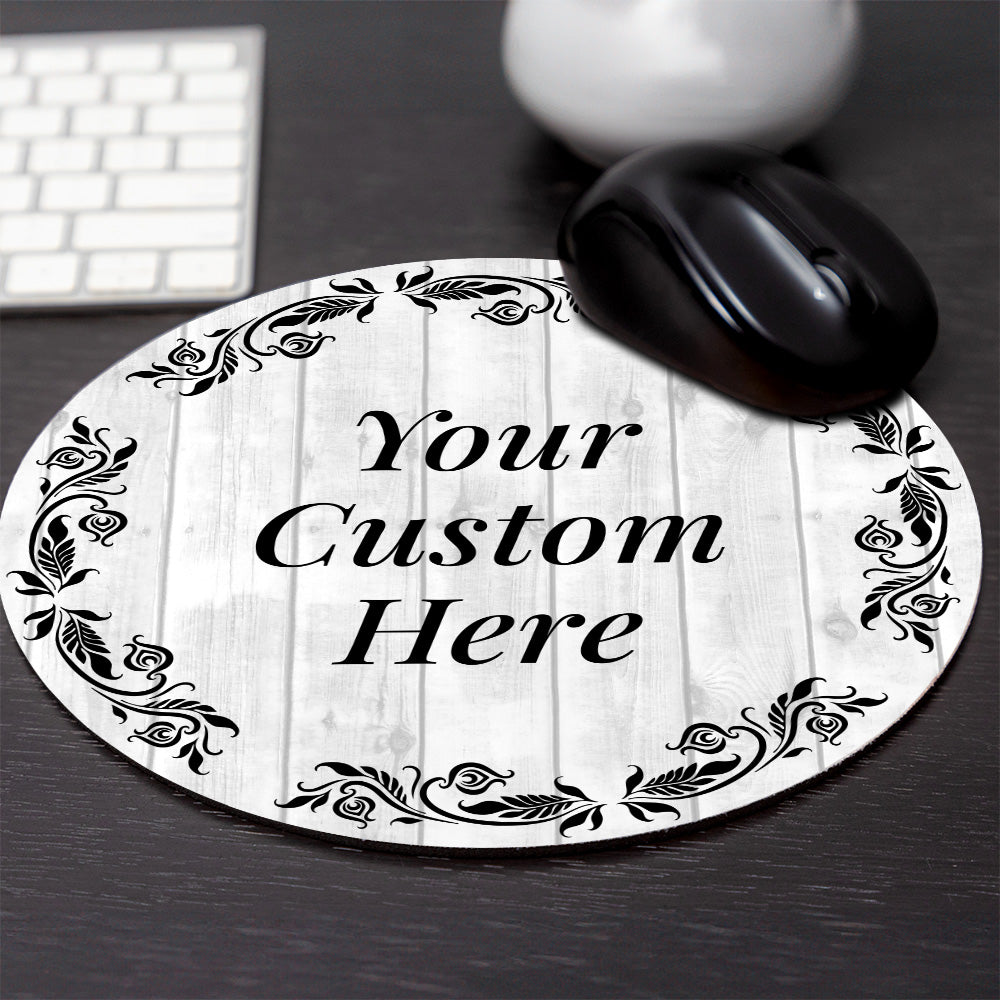 Customizable (8 x 8") Circle Mouse Pad - White Wood Design - Add Custom Message or Text - Personalize Now