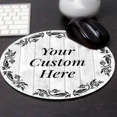 Customizable (8 x 8") Circle Mouse Pad - White Wood Design - Add Custom Message or Text - Personalize Now