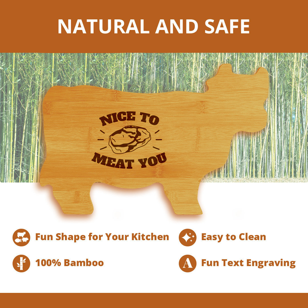 Nice to Meat You 14.75 x 9.75" Cow Shape Cutting Board | Funny Kitchen Chopping Board