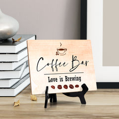 Coffee Bar. Love is Brewing Table or Counter Sign with Easel Stand, 6" x 8"