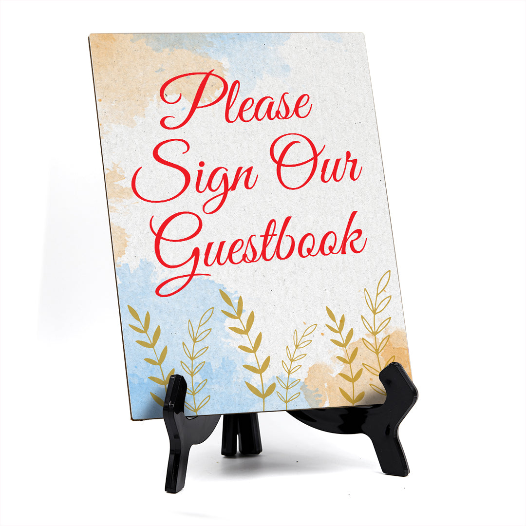 Signs ByLita Please Sign Our Guestbook, Blue Watercolor Table Sign (6 x 8")