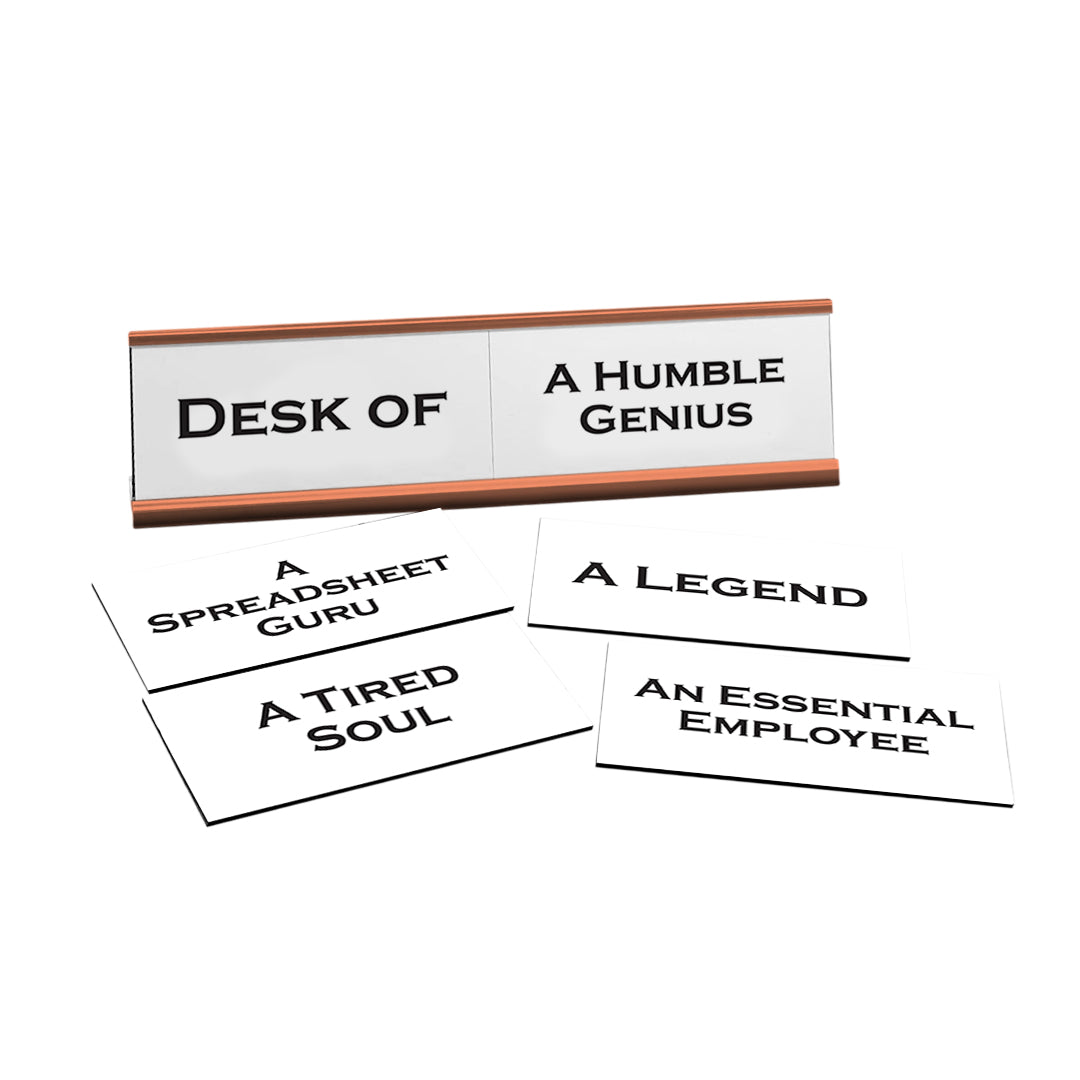 Describe your Desk Word Play Nameplate, Rose Gold Desk Sign, Novelty Gift Nameplate, 6 Interchangeable Tiles (2 x 8")