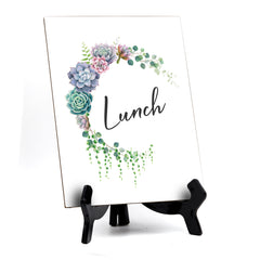 Lunch Table Sign with Easel, Floral Crescent Design (6" x 8")