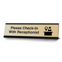 Please Check-In With Receptionist, Desk Sign or Front Desk Counter Sign (2 x 8")