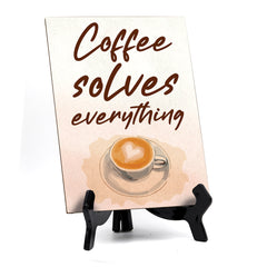 Signs ByLita Coffee Solves Everything, Watercolor Table Sign With Acrylic Stand (6 x 8")