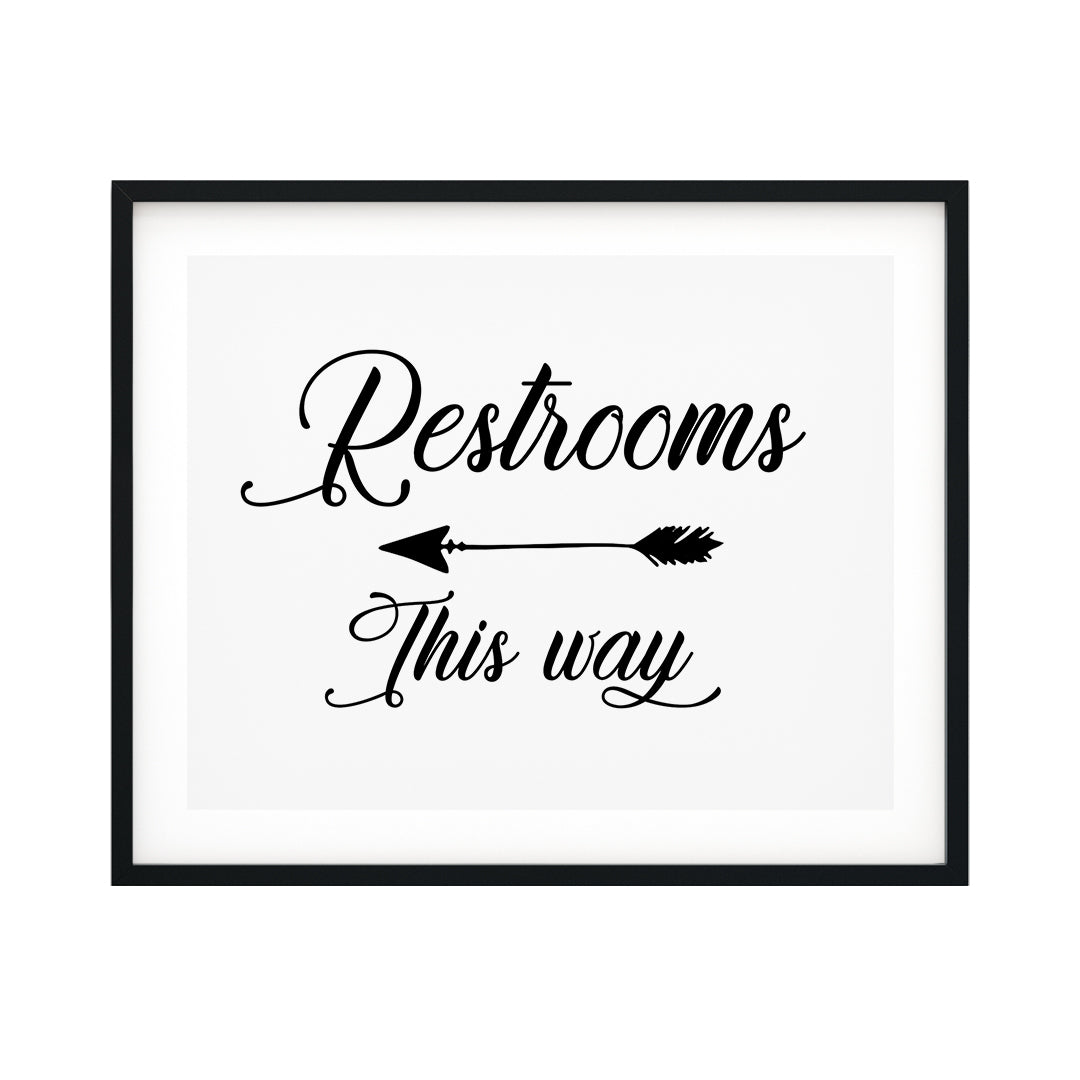 Restrooms This Way (Cursive Left Arrow) UNFRAMED Print Business & Events Decor Wall Art