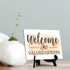 Signs ByLita Welcome valued guests, Table Sign With Acrylic Stand (8 x 6")