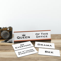 QUEEN Word Play Nameplate, Rose Gold Desk Sign, Novelty Gift Nameplate, 6 Interchangeable Tiles (2 x 8")