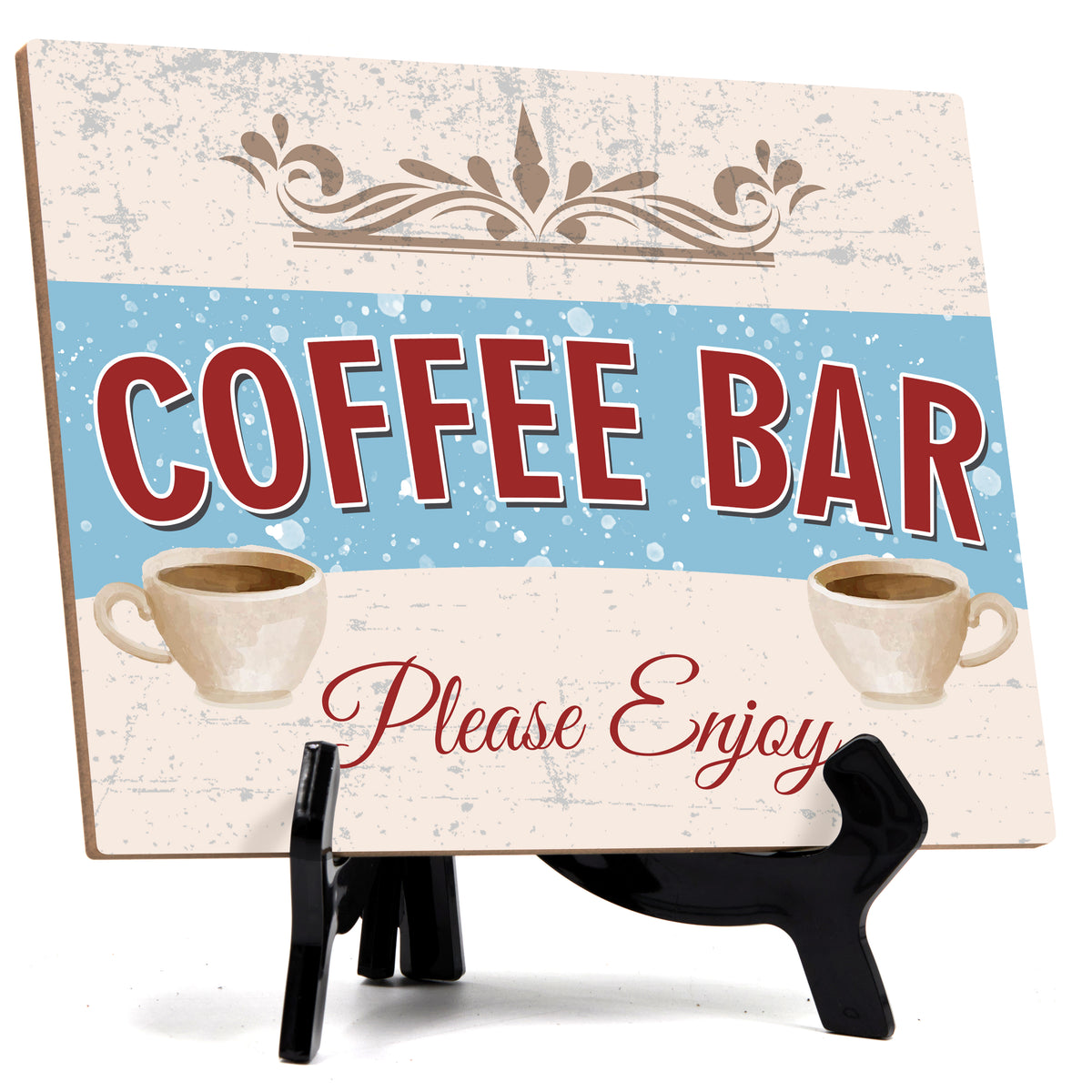 Signs ByLita Coffee Bar Please Enjoy, Classic Design Table Sign With Acrylic Stand (8 x 6")